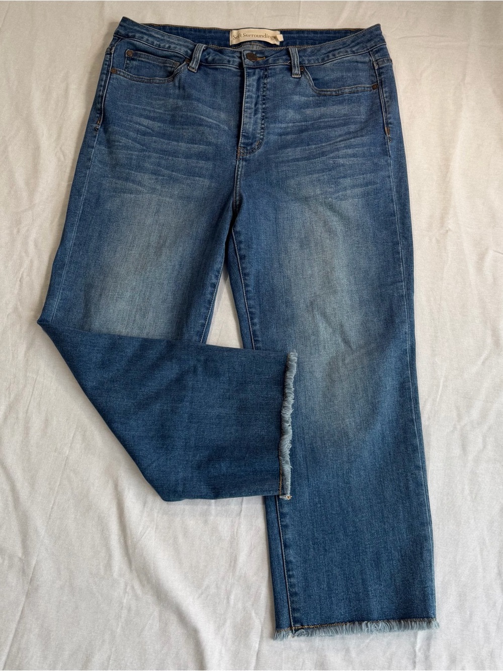 Soft Surroundings High-Rise Straight Leg Ankle Jeans in Medium Blue 14P